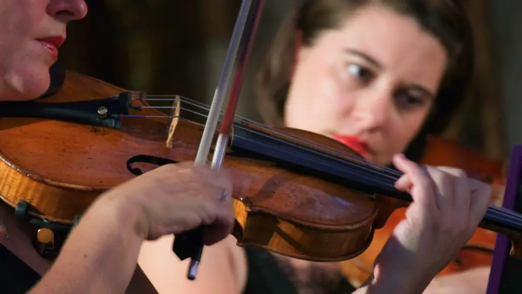 Vrouwen bespelen Albanese instrument de violina